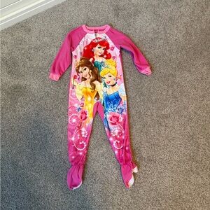 Girl’s Disney Princess onesie pajamas. Belle, Ariel, Cinderella. Pink 4T